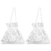CRASPIRE 2 Borsa da Sposa Bianca in Raso di Seta con Fiori 3D Decorata con Pizzo Floreale con Coulisse con Catena di Perline di Plastica per Bomboniere Feste Balli Forniture per Donne