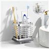 Shinowa Portaspazzolino a Parete per Bagno, Portaspazzolino Elettrico | in Acciaio Inox con Vassoio per Asciugatura Rapida, 2 Slot Adesivo e Organizer di Accessori da Bagno, Argento