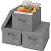 GRANNY SAYS Contenitori in tessuto con coperchi, cesti portaoggetti per l'organizzazione dell'armadio, contenitori decorativi con porta etichette, grigio scuro, confezione da 3