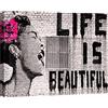 Wieco Art Banksy Life is Beautiful Modern Gallery Wrapped Giclée Canvas Prints Artwork Grey Love - Quadro astratto su tela, pronto da appendere per camera da letto, casa, ufficio