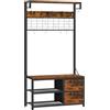 HOOBRO Stand Appendiabiti, Panca Appendiabiti da Ingresso, Panca con Scarpiera, Appendiabiti con Attaccapanni e Cassetti, per Ingresso e Corridoio, Marrone Vintage e Nero EBF08MT01