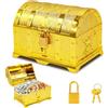 Forbabe Forziere dorato per compleanno, per bambini, richiudibile con coperchio e lucchetto, regalo per bambini