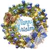 INIFLM Ghirlanda natalizia con luci da 40,5 cm, colore blu, ghirlanda artificiale con motivo a forma di bacche, palline di pino, decorazioni per feste, porte, pareti e decorazioni per la casa
