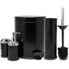 IBK Set Accessori Bagno 3L Toilette 4 pezzi con dispenser sapone, pattumiera rifiuti da 3 litri, spazzola scopino per WC, porta spazzolini Kit completo Opaco Lucido (Nero)
