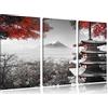 Pixxprint Tempio Giapponese in Autunno Stampa su Tela 3 Parti Artistica murale
