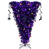 DREAMADE Albero di Natale Artificiale Nero 180 cm Sottosopra, Albero di Halloween Invertito Illuminato, Finto Pino con Cerniere e Luci LED Viola, Decorazione per Carnevale e Feste a Tema