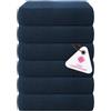 CASA COPENHAGEN Wave Textured - Set di 6 asciugamani da bagno piccoli, blu navy, 550 g/m², asciugamani in cotone con una consistenza ruvida e resistente, set regalo per il bagno