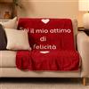 Michele Biancheria Casa - Plaid Agnellato "Love Moment" 130×160 cm - Coperta Morbida Rosso Decorativa con Testo Cuore, Ideale per Divano o Letto Singolo (130x160 cm, Con Scritta)