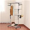 HUOLE Stendino Verticale in Acciaio Inox, Stendibiancheria Pieghevole con 3 Ripiani Regolabili e 4 Ruote, 72 * 56 * 152 cm (grigio)