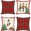 Joymaison Federe per Cuscini Divano 45x45 set da 4 Natalizie Soldato Schiaccianoci Federa Copri Cuscino Quadretti Rossi Pupazzo di Neve Natale Albero Federe Confezione Copricuscini Quadrati per Divano