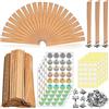 LZMDISU 420 stoppini in legno per realizzare candele, con 100 stoppini in legno scoppiettante e 100 base in metallo, 120 etichette di avvertimento, 100 punti di colla per kit per la creazione di candele
