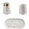FROOWAN Set di accessori per il bagno, 3 pezzi, accessori decorativi per il bagno in ceramica con dispenser di sapone, bicchiere e vassoio da bagno, set di accessori per piano di lavoro da bagno, bianco e oro