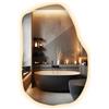 Wallfluent Specchio da Parete LED 90 x 58,5 cm Bianco Caldo Vetro Bordi Lisci Estetica Luce Calda Iluminato Luce Diffusa Appeso Irregolare Senza Cornice