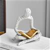 FJSPERM Bianco Pensatore Lettura Sculture per Home Decor, Moderno Mensola Arredamento Accenti Statue astratte Libreria Decorazione, Figure in resina per Soggiorno Ufficio Tavolino Decorazioni, Regali per le