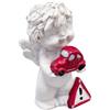 Logbuch-Verlag Angelo IGOR con auto e cartello stradale: statuina angioletto portafortuna in resina bianca, soprammobile decorativo custode, regalo patente neopatentati viaggiatori, 7 cm