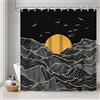 Uiiooazy Tenda Doccia Antimuffa, Tenda da Doccia 180x200cm Nero Boho Astratta Arancia Sole Montagna Tende da Bagno Tessuto Lavabile Impermeabile Poliestere Tende per Vasca da Bagno con 12 Anelli