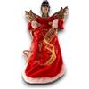 Generico Puntale Angelo Natalizio Decorativo Abito Rosso e Dettagli Oro - Statuina Angelo Gloria in tessuto Decorazioni Natalizie - Statua per Albero di Natale, Tavolo e Camino (40 Cm, Ali Oro)