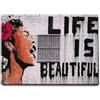 Giallobus - Quadro - Banksy - Life is beautiful - Tela Canvas Telaio Standard - 100x70 - Pronto da appendere - Quadri moderni per la casa