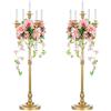 Sziqiqi Set di 2 Candeliere in Metallo, 124cm Candelabro a 5 Bracci Antico Portacandele Decorativo Centrotavola per Matrimoni Feste Eventi, Oro