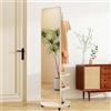 Generico Specchio Autoportante A Figura Intera con ruote, Specchio A Figura Intera In Legno Massello con Appendiabiti, Specchio Da Pavimento 2 In 1 e Appendiabiti Per Camera Da Letto (White)