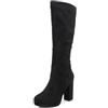 QUEEN HELENA Stivali Alti con Tacco Largo e Plateau Donna ZM9213 Nero 37