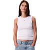 Calvin Klein Donna Canotta Woven Label Rib con Logo, Bianco (Brilliant White), XS