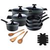 MasterPro Gastro Reeco - Set di pentole in alluminio fuso - 3 padelle da 28, 24 e 20 cm - 1 casseruolino da 16 cm - 3 casseruole da 28, 24 e 20 cm - 3 utensili da cucina e 5 proteggi-padella