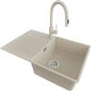 PRIMAGRAN Lavandino da Cucina al Mobile 50cm + Rubinetto, 78x50cm | Set: Rubinetto BW9010 + Kit di scarico + Lavello in Granito a 1 Vasca - Copenhagen Top, Beige