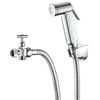 Rousseau Kit doccia WC completo per WC in ABS con doccetta, flessibile in metallo 120 cm, supporto e rubinetto a 2 vie, cromato