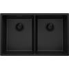 PRIMAGRAN Lavello sottotop Tutto Nero 76x47cm, Lavandino in Granito a 2 vasche + Sifone Classico, Lavabo da Cucina al Mobile 80cm - London Twin S007