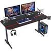 sogesfurniture Scrivania Gaming da Computer Gioco, Tavolo da Gioco PC Gamers, Ergonomic Gaming Desk con Il Mouse Pad Portabicchieri Gancio, 140x65x75cm, Nero ST-Eagle-1400BK-BH
