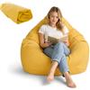 BOFITENG Fodera per pouf XL per adulti (solo fodera, senza imbottitura), con tasche laterali, per riporre peluche, per camera da letto, ufficio, soggiorno, terrazza, 100 x 120 cm(giallo)