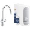 GROHE Blue Home Starter Kit con Rubinetto Filtro Acqua, Bocca C, Doccetta Estraibile, Acqua Filtrata Refrigerata e Frizzante, WiFi, Cromo, 31541000