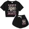 Minhuaha KATSEYE - Tuta da ginnastica per bambini con maglietta e pantaloncini, 2 pezzi, Nero , 9-10 Years