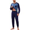 Aseniza Pigiama Uomo Invernale Cotone Confortevole Maniche Lunghe Caldo Morbido Loungewear Lungo Elegante Blu XL