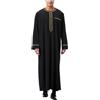 Generico Caftano Uomo Kaftan Jalabiya Uomo Cotone Collo Robe Arabi Abiti Lunghi Musulmani Thobe Camicie Abbigliamento da Preghiera per Musulmano Abaya Muslim Tunica, S-3Xl