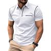 MakingDa Polo Uomo Manica Corta Tasche Finte Bottoni Solido Scollo a V Solido Informale Estate Polo Colletto Camicia Corsa Muskel Regolare Leggero Lavoro Sportivo Maglia Corta Uomo Bianco M
