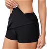 Mayoii Gonna da donna a vita alta con pantaloncini integrati, slip bikini per controllo della pancia, per spiaggia, piscina, Nero , XXL