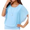 Neineiwu Camicia da donna elegante Batwing Camicetta a maniche corte tunica floreale collo rotondo camicetta, Azzurro, XL