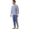 Lovable Pigiama in Cotone 100% a Righe | Maglia Girocollo Manica Lunga | Pantaloni Lunghi con Coulisse e Tasche | Nightwear e Loungewear Uomo, Blu Righe Avorio 5 - L