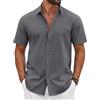 COOFANDY Camicia da uomo a maniche corte, in cotone, estiva, leggera, per il tempo libero, per le vacanze, per la spiaggia,, grigio scuro, XL