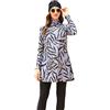 Odizli Maglia da donna musulmana a maniche lunghe con stampa + pantaloni + cuffia da bagno, 3 pezzi Burkini tutto il corpo, Grigio #A, M