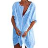 Svanco Copricostume Donna Mare Abiti Lunghi Estivi Camicia da Spiaggia Camicetta in Cotone Elegante Vestiti Corti Costumi da Bagno Bikini Cover Up per Piscina Mare Estate Vacanza(Blu,XXL)