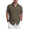 Friptspyg Camicia di Lino a Maniche Corte Uomo con Tasca E Bottoni Nascosti Perfetta per L'uso Casual Quotidiano O in Spiaggia