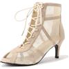 Lunovrans Heels Dance Class Bootie Scarpe da Ballo Donna con Tacco, Alto Sexy in Rete Eleganti Decollete Scarpe Tacco Donna, Punta Aperta con Lacci 7/10 cm per Dance Performance