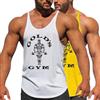 DAIHAN Uomo Palestra Canotta Bodybuilding Canottiera Maglie Sportive Senza Maniche Gym Fitness Tank Top Sciolto Sport Canotte per Allenamento Corsa,Bianco Giallo,L
