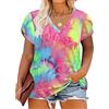 RITERA Plus Size Top per le donne Floreale/Tinta unita Manica Corta Scollo a V con Foro Anello Maglietta Estiva XL-5XL, A501-tie Dye Giallo, XX-Large Più