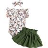 KONFEN Completo Neonata 3 Pezzi, Neonato Vestiti Estivo Maniche Corte Pagliaccetto + Gonna + Fascia per Bambina 3 Pz Set per 0-24 Mesi (Floreale/Stampa Leopardo)