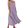 Generisch Abito in lino da donna, senza maniche, in cotone e lino, largo, in tinta unita, per il tempo libero, a linee, casual, girocollo, da spiaggia, con tasche, viola., XL