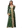 Aibaowedding Elegante abaya da donna in 2 pezzi, con ricamo dorato e cintura, abito arabo, musulmano, Dubai, Islam, Marocco, per feste del Ramadan, verde scuro, XL